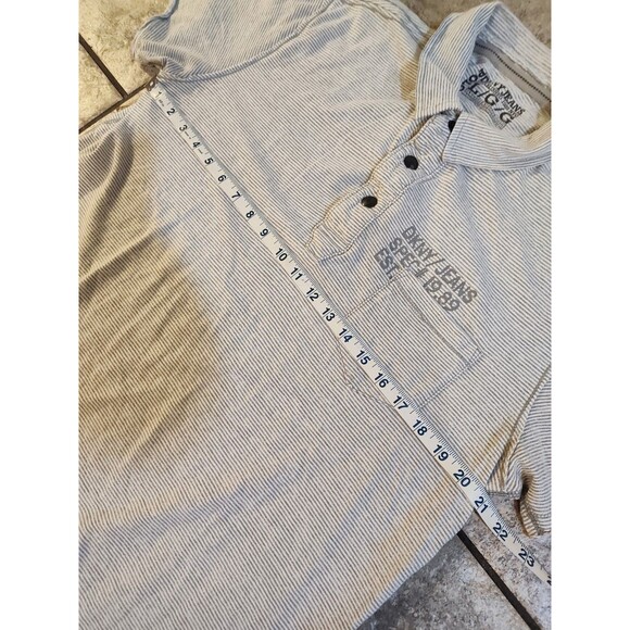 DKNY Men's Polo Large Collared Striped Gray Shirt Est 1989 NYC Soft Comfort - Picture 3 of 11